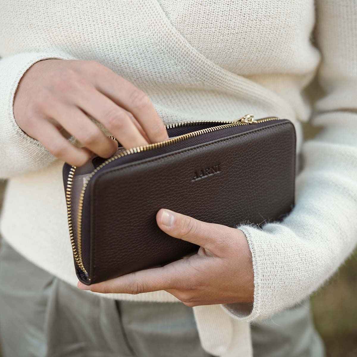 Elk Leather Clutch Wallet (Dark Brown) - Image 4
